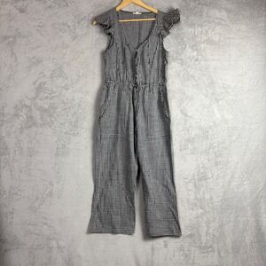 For Love & Lemons Black White Gingham Ruffle Sleeve Wide Leg Jumpsuit Large